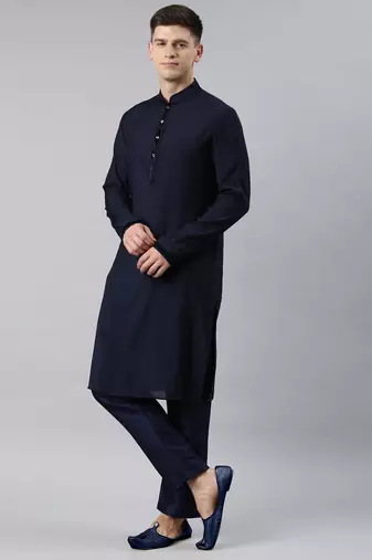 Navy jacquard kurta set