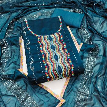 Women's navy blue embroidered dress material 1