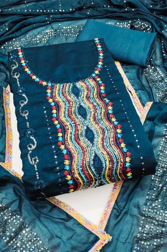 Women's navy blue embroidered dress material