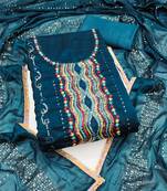 Women's navy blue embroidered dress material