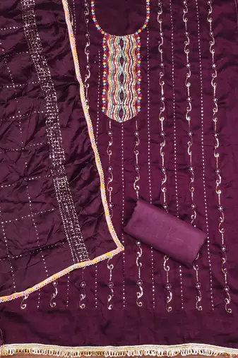 Women's purple embroidered dress material