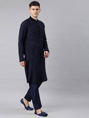 Navy jacquard kurta set 4