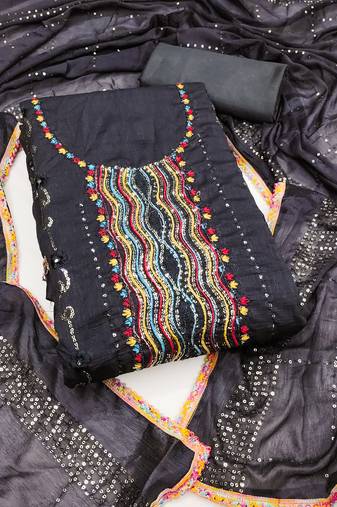 Women's black embroidered dress material