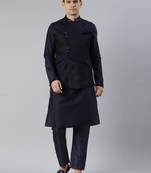 Midnight blue overlap jacket kurta set
