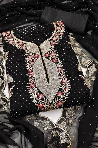 Women's black embroidered dress material