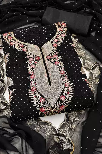 Women's black embroidered dress material