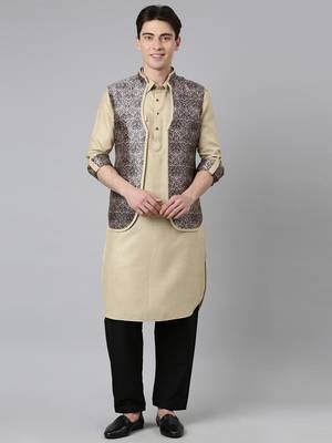 Sepia tone printed jacket with pathani set 1