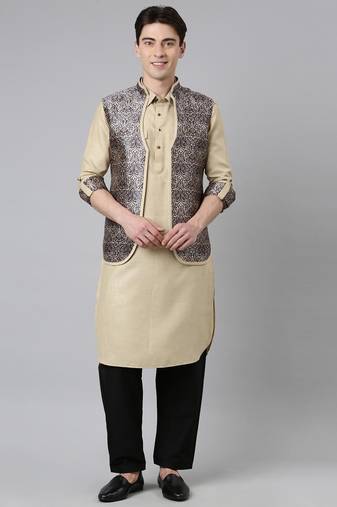 Sepia tone printed jacket with pathani set