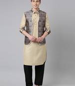Sepia tone printed jacket with pathani set