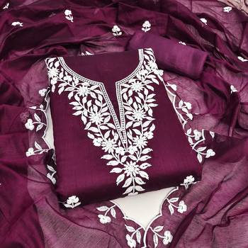 Women's wine embroidered dress material 1