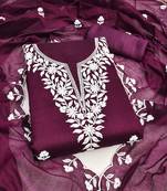 Women's wine embroidered dress material