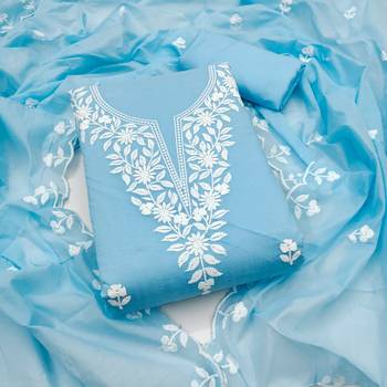 Women's sky blue embroidered dress material 1