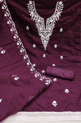 Women's wine embroidered dress material 2