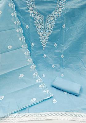 Women's sky blue embroidered dress material 2