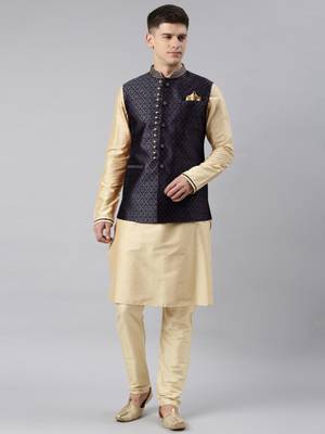 Navy banarasi bundi with gold kurta set 1