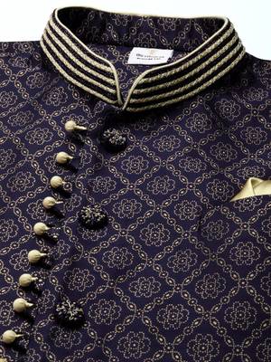 Navy banarasi bundi with gold kurta set 2