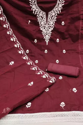 Women's maroon embroidered dress material