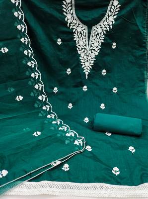 Women's dark green embroidered dress material 1