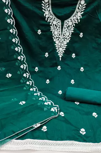 Women's dark green embroidered dress material