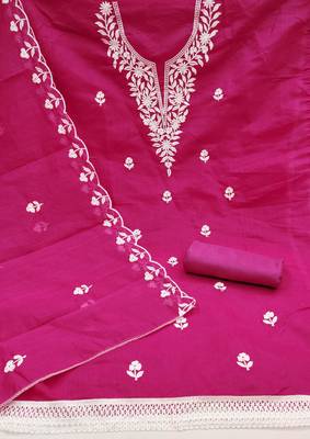 Women's magenta embroidered dress material 2