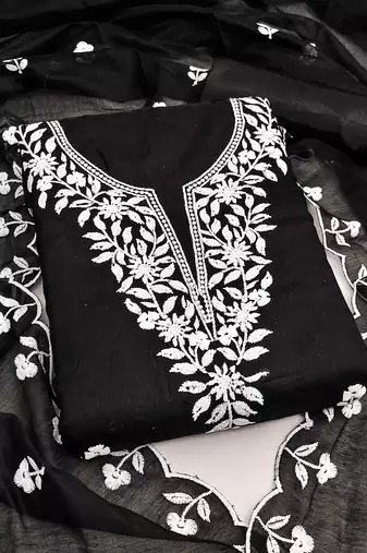 Women's black embroidered dress material