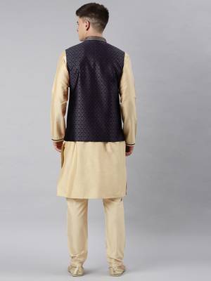 Navy banarasi bundi with gold kurta set 5