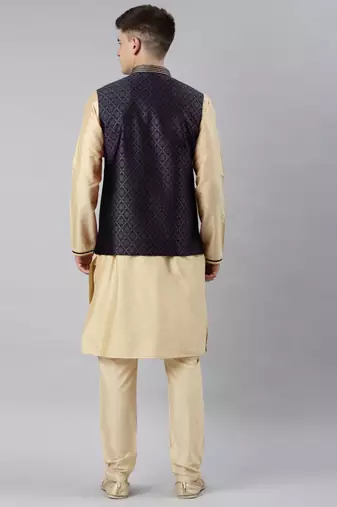 Navy banarasi bundi with gold kurta set