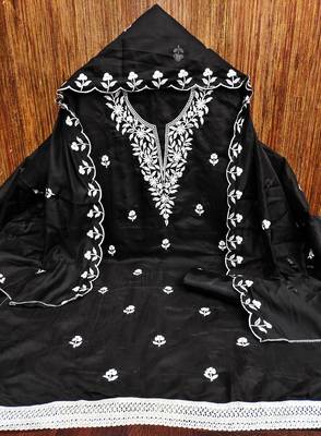 Women's black embroidered dress material 2