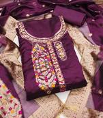 Women's wine handwork dress material