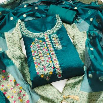 Women's teal handwork dress material 1