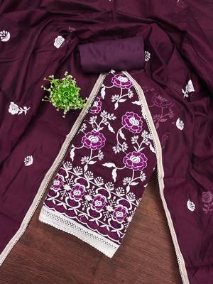 Women's wine embroidered dress material 1