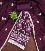 Women's wine embroidered dress material