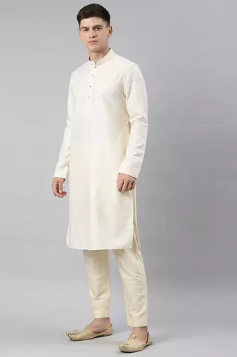 Yellow linen printed jacket with kurta set