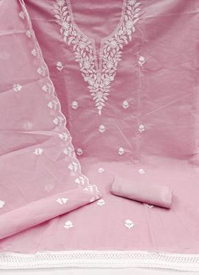 Women's pink embroidered dress material 2