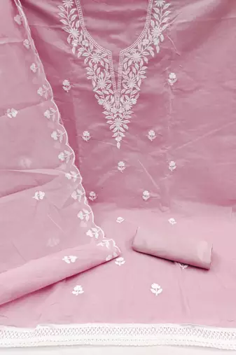Women's pink embroidered dress material