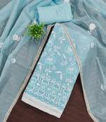 Women's sky blue embroidered dress material