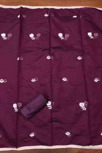 Women's wine embroidered dress material
