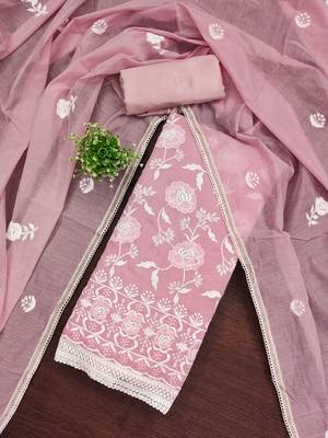 Women's pink embroidered dress material 1