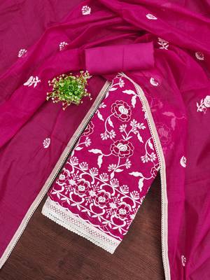Women's magenta embroidered dress material 1