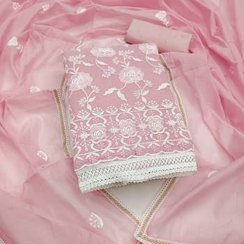 Women's pink embroidered dress material 2