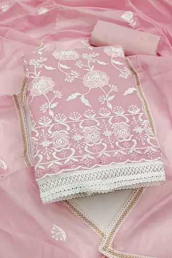 Women's pink embroidered dress material