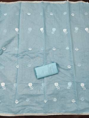 Women's sky blue embroidered dress material 3