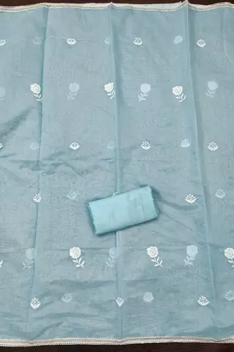 Women's sky blue embroidered dress material