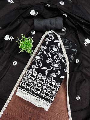 Women's black embroidered dress material 1