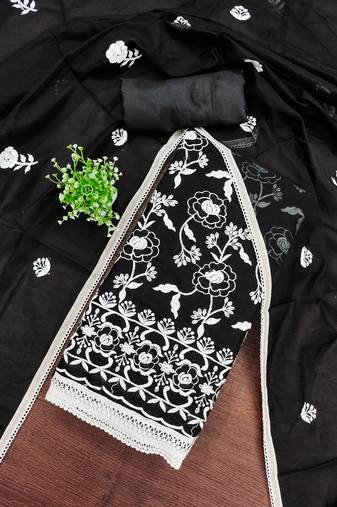 Women's black embroidered dress material
