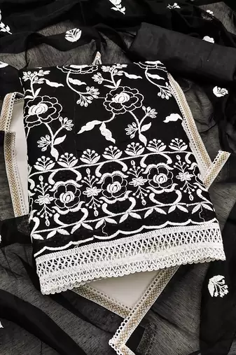Women's black embroidered dress material