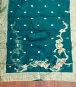 Women's teal handwork dress material