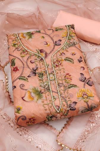 Women's peach handwork dress material