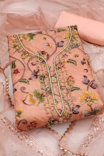 Women's peach handwork dress material