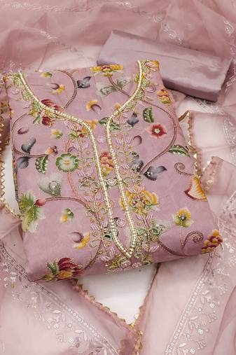 Women's mauve handwork dress material